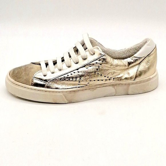 Steven by Steve‎ Madden Womens Lace Up Sneaker Gold Metallic Tan Toe Low Top 5M - Picture 1 of 9